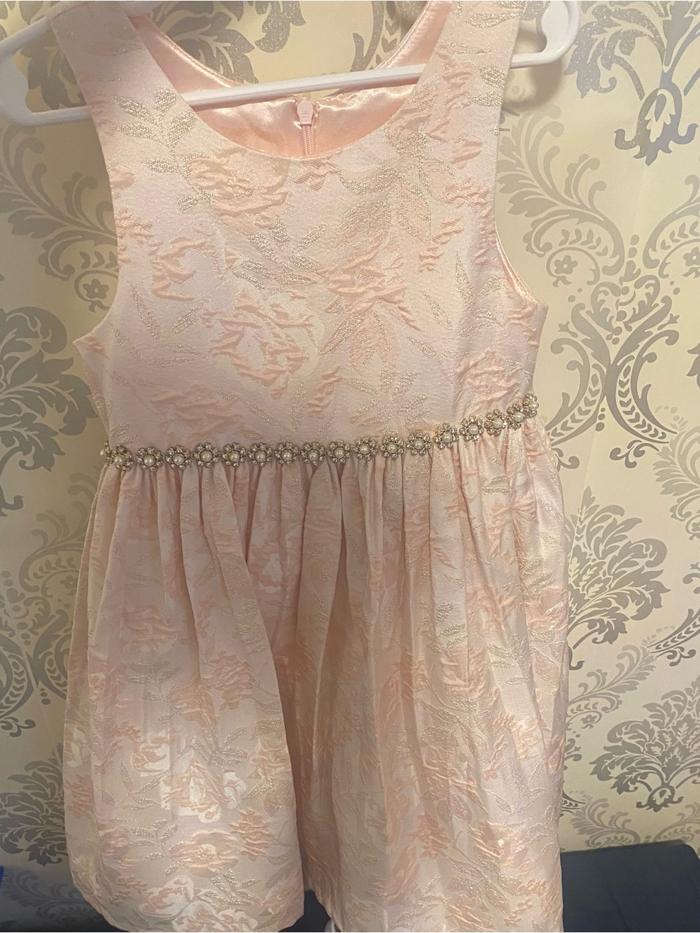 American Princess Pink Floral Embroidered Bow Dress